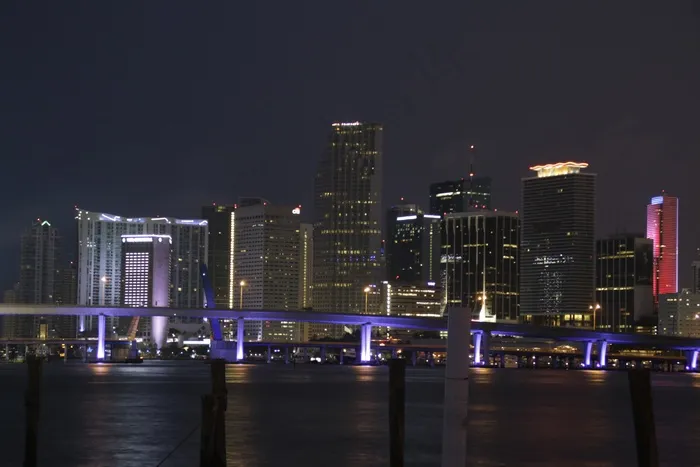 迈阿密，夜，城市，佛罗里达，天际线，美国，城市景观