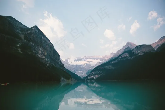 景观，山，丘陵，山谷，水，反射