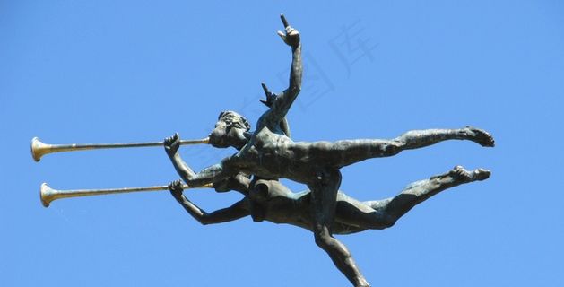 小号手，雕塑，饰品，铜绿，男子，女人