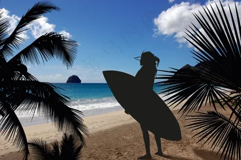 冲浪者，太阳，沧海，海滩，沙，岛，云团，天空