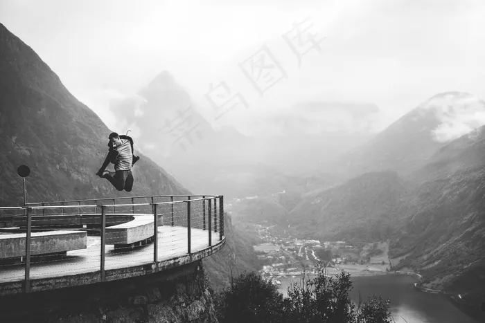 人，跳跃，视图，全景图，监视，喜悦，乐趣，男子