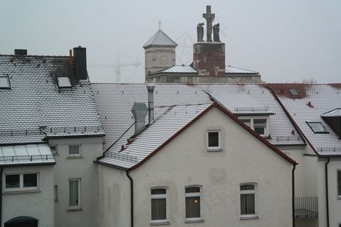 房屋，城市，公寓，教堂，有雾，寒冬，寒冷