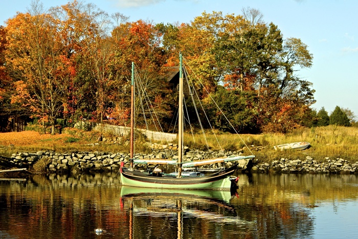 帆船，船，船只，水，江，秋天，秋