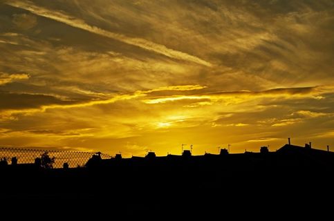 日落，背景，房屋，房子，城市，英格兰