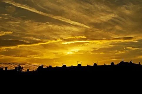 日落，背景，房屋，房子，城市，英格兰