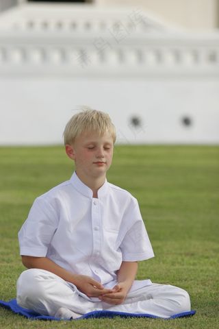 男孩，佛教，冥想，扫管,,寺，佛教