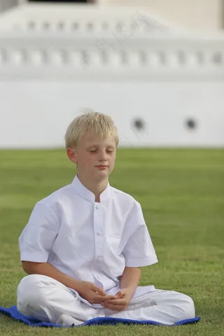 男孩，佛教，冥想，扫管,,寺，佛教