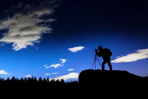 风景，相机，剪影，摄影师，夜