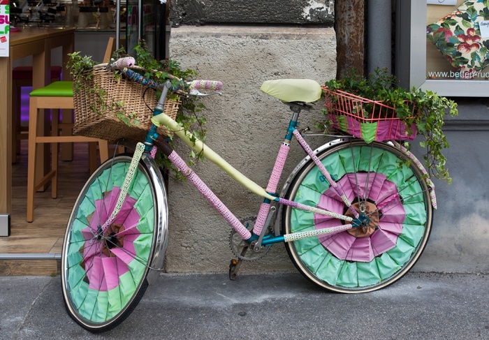 自行车，装饰，钩针编织，织物，柔和的颜色