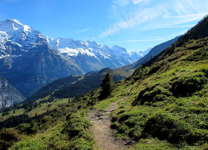 徒步旅行，山，离开，自然，瑞士，高山