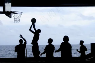 矢量剪影,天空,影子舞,NBA,舞者,篮球运动员在海滩上的剪影
