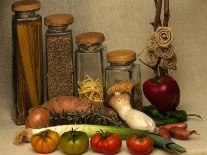 静物，蔬菜，集装箱，谷物，豌豆