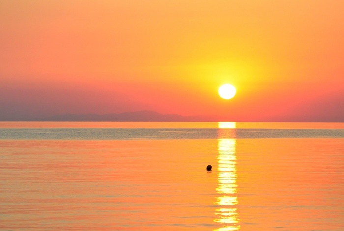 萨索斯岛，Makryammos，日出，海，太阳，晚上