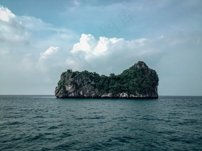 岛，岩，海洋，水，远程，天空，蓝色，沧海