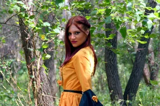 女孩，公主，黄色，秋，叶子，裙子，森林