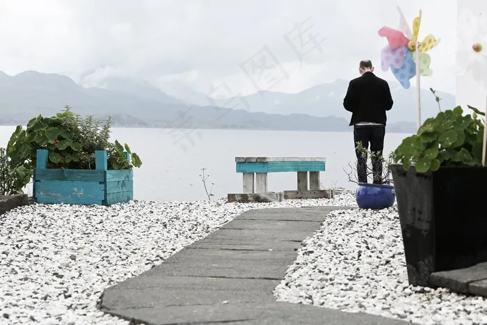 湖，水，景观，山，家伙，男子，人