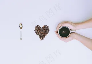 咖啡，豆，勺子，Cup，静物，杯子，手，温暖