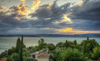 日落，加尔达湖，意大利，景观，水，夏天