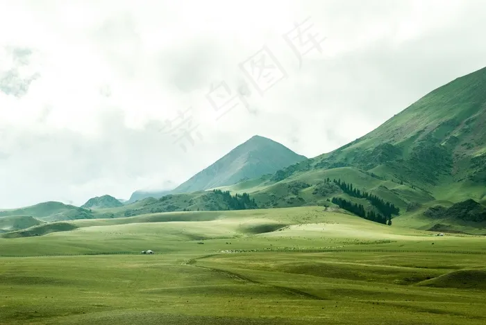 风景，山，丘陵，山谷，田野，绿色