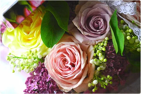 花束,玫瑰,Liliac,春天,鲜花 花束,玫瑰,Liliac,春天,鲜花