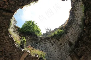 堡垒，的废墟，考古，墙，塔