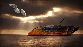 沧海，湖泊，水，天空，云团，日落，照明，舰船