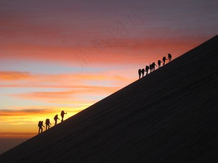 日出，登山，冰川，团队，墨西哥，厄里扎巴