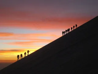 日出，登山，冰川，团队，墨西哥，厄里扎巴