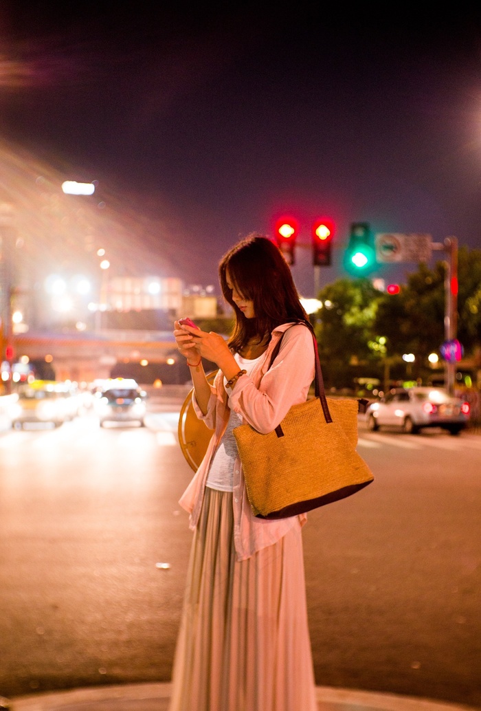 肖像，夜景，女性，女人，亚洲，城市，街