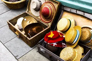 帽子，展示架，手提箱，商品，销售，草帽