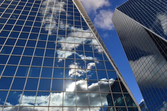 建筑物，云，反射，玻璃，Windows，蓝色