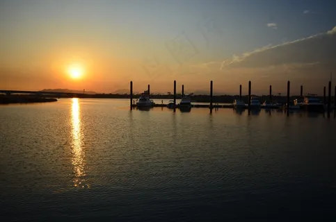 日落，太阳能，发光，湖，在河边，天空