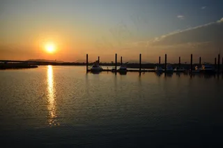 日落，太阳能，发光，湖，在河边，天空