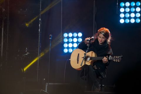 音乐会，歌手，晚间，坐，吉他，希拉，苏