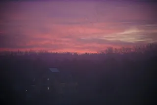 紫色，粉红色，日落，黄昏，天空，树木，房子，性质