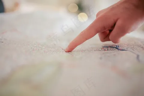 地图，手指，指向，手