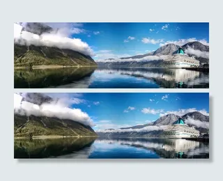 全景，船，山，水，景观