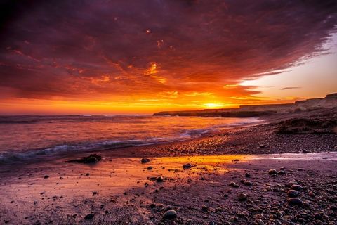 日落，海滩，沙，岩石，天空，黄昏，海洋，波
