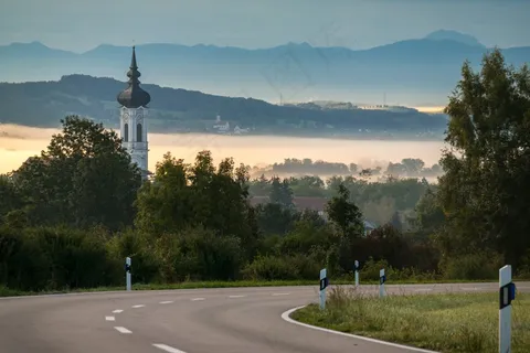 尖顶，道路，雾，雾银行，高山，玛丽·明斯特