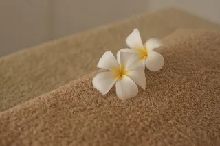 在温泉毛巾上的花