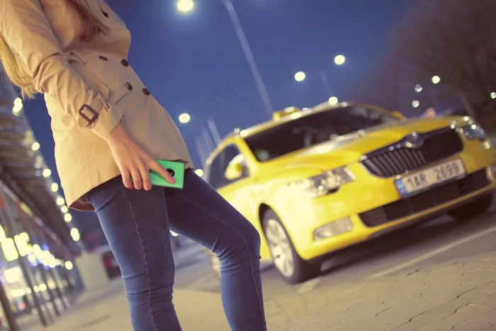 等待，出租车，出租车，黄色，女孩，女人，人