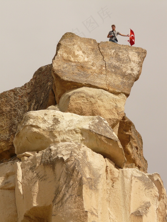卡普森（Cavusin），岩山，石灰华，爬升，伟大，小旗，上升，阿瓦诺斯