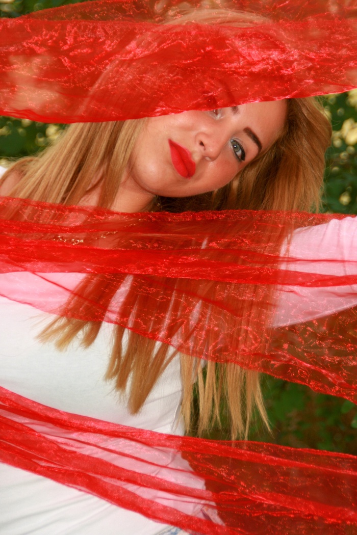 女孩，肖像，面纱，红色，美女，金发女郎