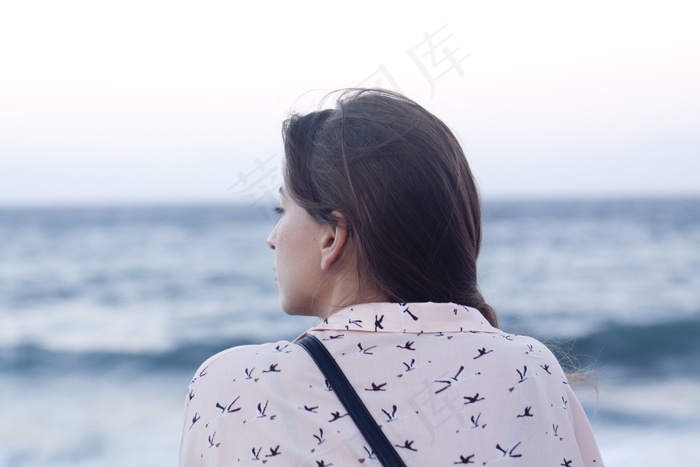 女孩，脸，寻找，思维，海洋，大海，人