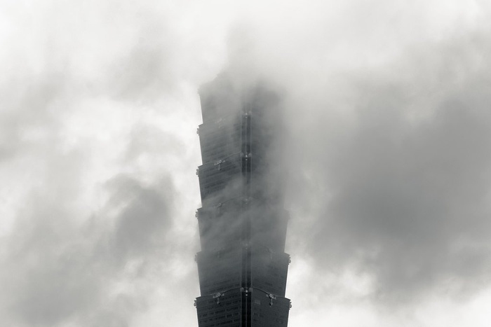 导弹,火箭,湖泊,航天飞机,助推器,雾中的台北101