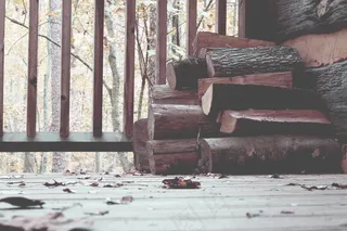 日志，木材，阳台，钢坯，材料，火，布伦