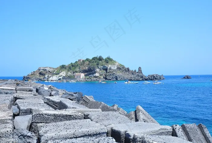 海洋,湖泊,山峦,长城,天空,西西里岛的Aci Trezza