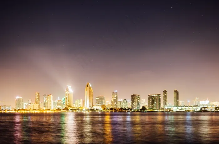 城市景观，夜，天际线，城市，城市，市中心，光