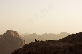 山，黎明，岩石，游客，登山者