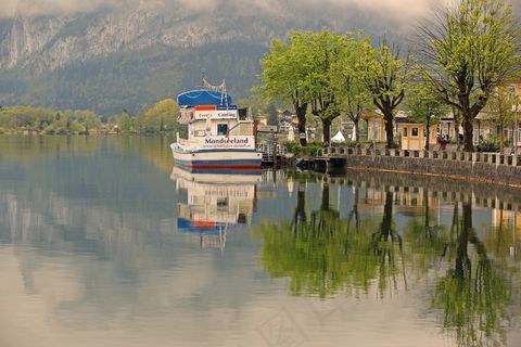 景观，湖，引导，自然，水，银行，树木